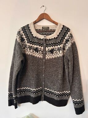 Eddie Bauer Women's Size XXL  Fair Isle Button Front Cardigan Lambs' Wool 2XL